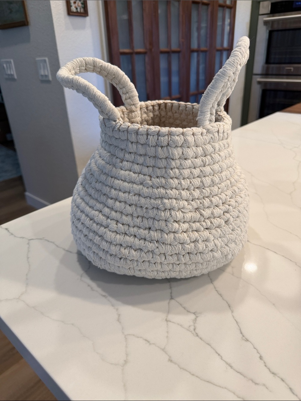 Crate&Barrel Cream Crochet Rope Storage Basket with Handles